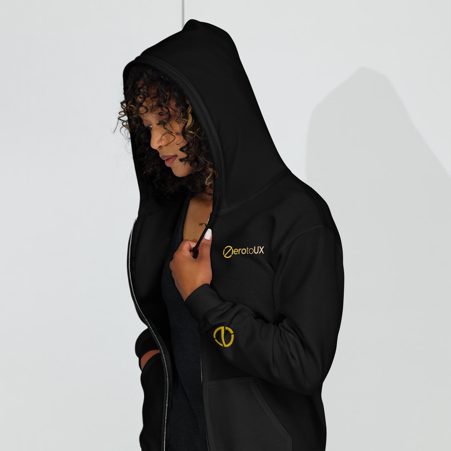 Zero to UX with Z logo on sleeve Unisex heavy blend zip hoodie