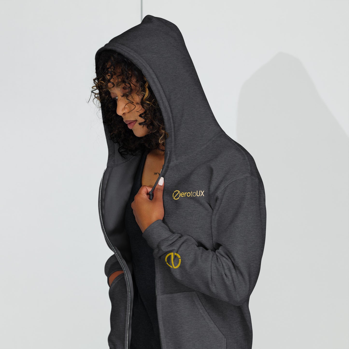 Zero to UX with Z logo on sleeve Unisex heavy blend zip hoodie