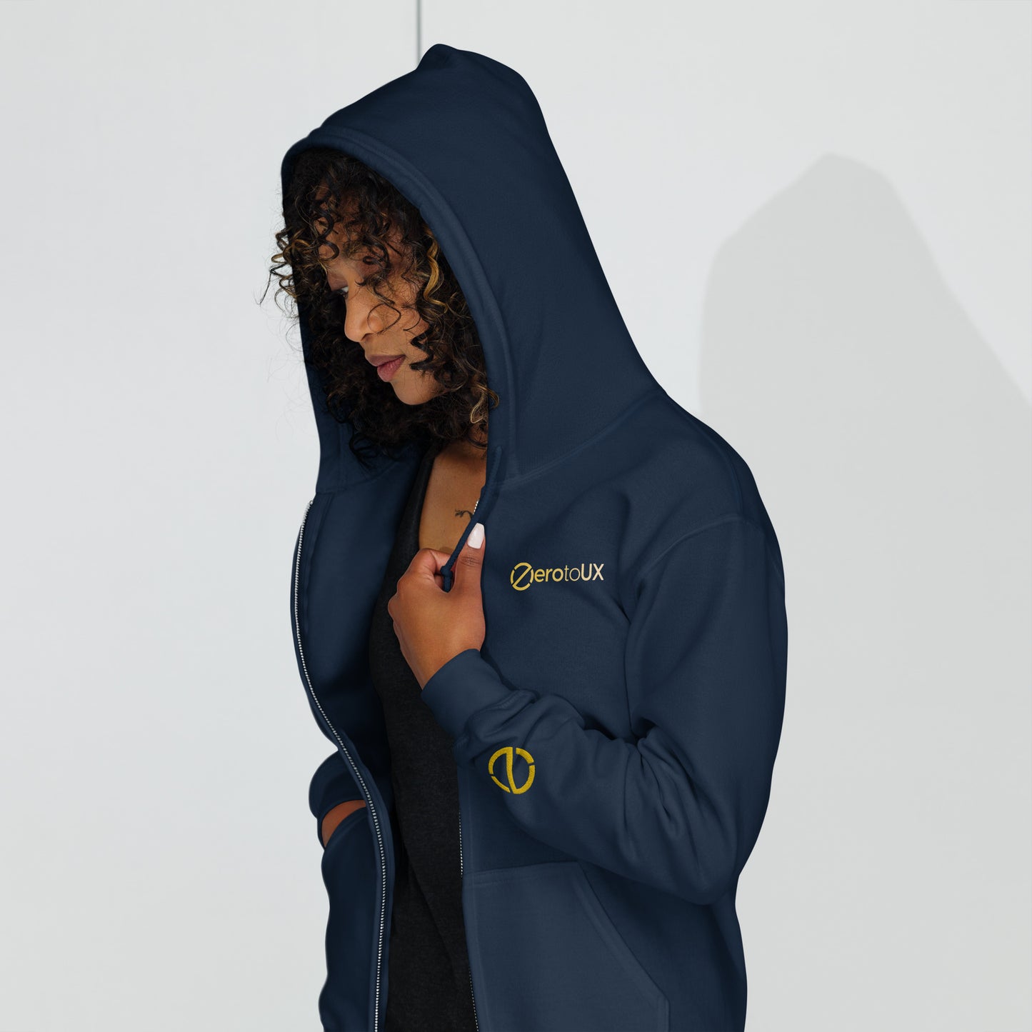 Zero to UX with Z logo on sleeve Unisex heavy blend zip hoodie