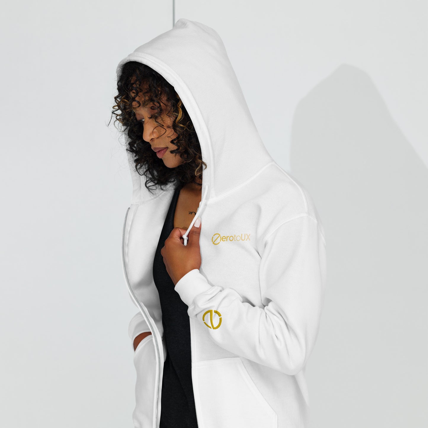 Zero to UX with Z logo on sleeve Unisex heavy blend zip hoodie