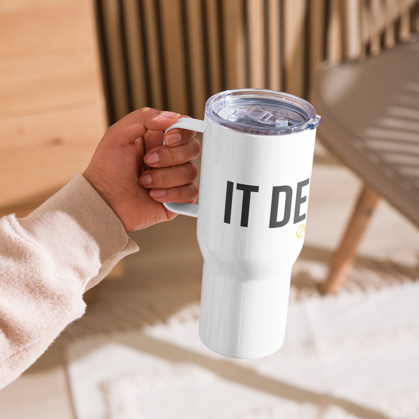 IT DEPENDS Travel mug with a handle